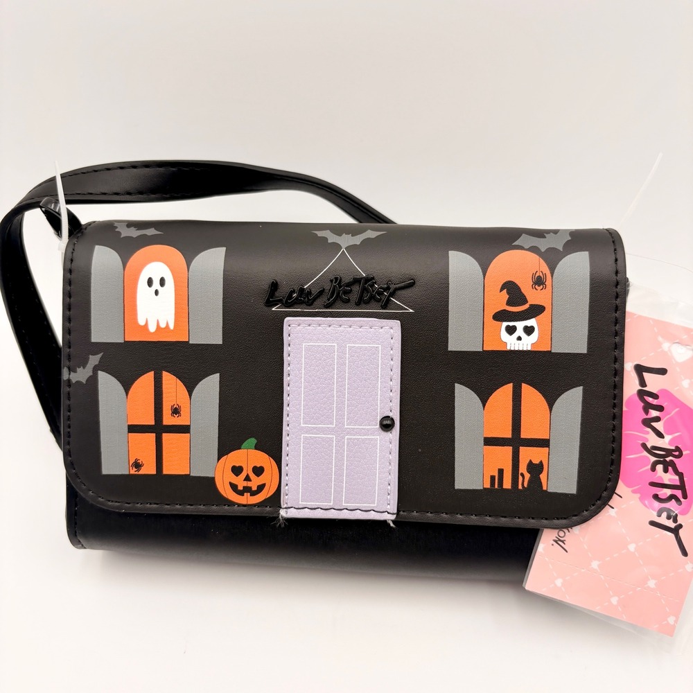 Luv Betsey Johnson Halloween Haunted House Crossbody Bag Black Pumpkin Ghost